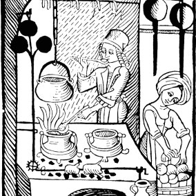 Mittelalterliche Küche. Aus: Kuchenmaistrey, Johannes Fischauer, Augsburg 1505