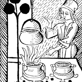 Mittelalterliche Küche. Aus: Kuchenmaistrey, Johannes Fischauer, Augsburg 1505