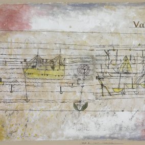 Paul Klee, VAST (Rosenhafen), 1925, 8, Ölpause und Aquarell auf Grundierung auf Gaze auf Karton, 36,5 x 58,8 cm. Zentrum Paul Klee, Bern, Leihgabe aus Privatbesitz  © Zentrum Paul Klee