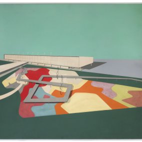 Burle Marx & Cia. Ltda., 14 IP7, Ibirapuera Park, São Paulo, Partial perspective of a project for the 400 years of the city, undated, Varnish on plaque of wood fibres, 121,2 x 150,3 cm, Acervo Instituto Burle Marx
