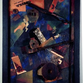 Kurt Schwitters, Dislocated Forces, 1920/maybe 1938, Collage and Assemblage of different materials and oil on cardboard, in wood frame, 105,5 x 86,7 x 9 cm, Kunstmuseum Bern, Donation by Pr. Dr. Max Huggler, 1966
