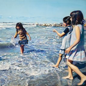 Franz Gertsch (1930-2022), Saintes Maries de la Mer III, 1972, Acryl auf ungrundierter Baumwolle, 260 × 370 cm Lentos Kunstmuseum Linz  © Foto: Dominique Uldry, Bern (2020) © Franz Gertsch AG