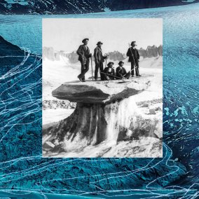 Historisches Bild mit einer Forscher:innengruppe auf einem Gletscher