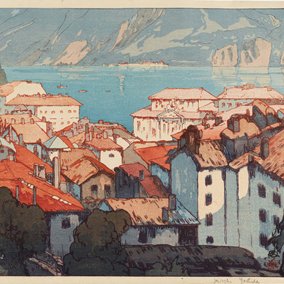 Hiroshi Yoshida, Lugano, 1925 Farbholzschnitt 26.7 x 39.1 cm Serie: Scenes from the Swiss Alps Schweizerische Nationalbibliothek: Graphische Sammlung, Sammlung Grafikansichten Schweiz, Bern Hiroshi Yoshida, Lugano, 1925 Farbholzschnitt 26.7 x 39.1 cm Serie: Scenes from the Swiss Alps Schweizerische Nationalbibliothek: Graphische Sammlung, Sammlung Grafikansichten Schweiz, Bern