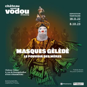 Affiche de l'exposition temporaire : Masques Gèlèdè. Le pouvoir des Mères 
