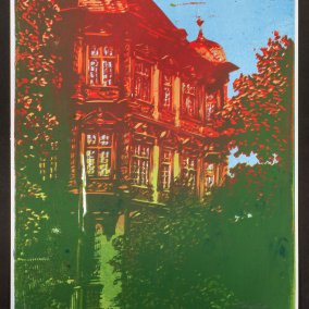 Thilo Weckmüller, Das Mainzer Schloss, 2017, Linoldruck © GDKE Landesmuseum Mainz, Foto: A. Garth