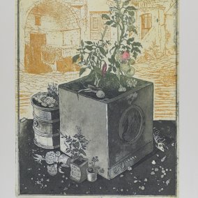 Kaspar Lukas Teutsch: „Sizilianischer Garten“, 2011, Mischtechnik auf Papier, Siebenbürgisches Museum