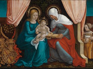 Hans Baldung Grien Markgraf Christoph I. von Baden mit seiner Familie in Anbetung vor der Heiligen Anna Selbdritt, um 1510 Staatliche Kunsthalle Karlsruhe