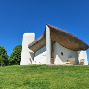 You can see a massive white chapel 