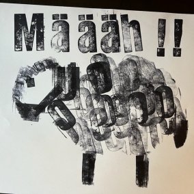 Ein gestempeltes Bild. Ein Schaf ist zu sehen