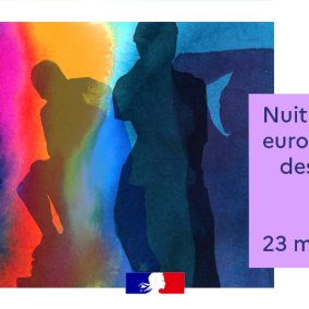 Silhouettes de sculptures célèbres se détachant d'un fond coloré