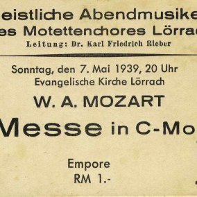 Eintrittskarte zu einem der ersten Konzerte des Motettenchores.