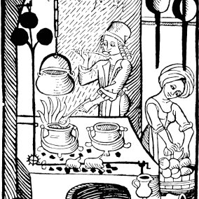 Mittelalterliche Küche. Aus: Kuchenmaistrey, Johannes Fischauer, Augsburg 1505