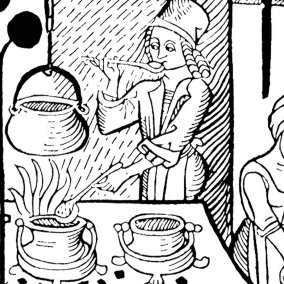 Mittelalterliche Küche. Aus: Kuchenmaistrey, Johannes Fischauer, Augsburg 1505