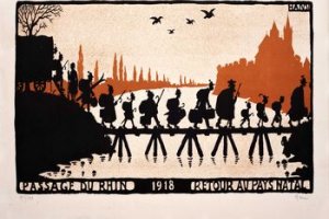 Hansi, Passage du Rhin 1918, Farblithografik, Karikatur