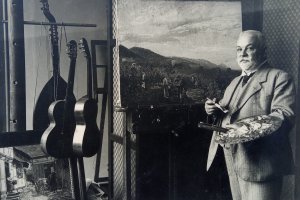 Heinrich Strieffler vor seiner Staffelei im Atelier_1930er