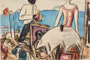 Max Beckmann, Zandvoordt Strandcafé, 1934, Aquarell mit Gouache über Spuren einer Vorzeichnung mit Kohle auf Papier, 49,9 x 65 cm, Kunstmuseum Bern, Legat Cornelius Gurlitt 2014