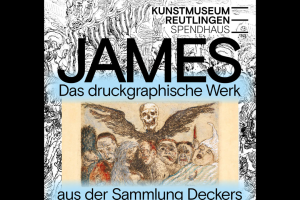 Plakat zu James Ensor in schwarz weiß blau