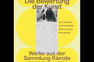 Abbildung eines schwarz weiß Fotos auf gelbem Hintergrund, Logo des Kunstmuseum Reutlingen oben rechts, Titel der Ausstellung und Laufzeit zentriert angeordnet