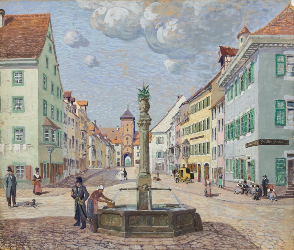 Ansicht Marktplatz Villingen, Alberg Säger, 1923