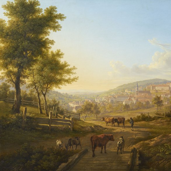 Motiv zur Ausstellung mit einer Ansicht Baden-Badens