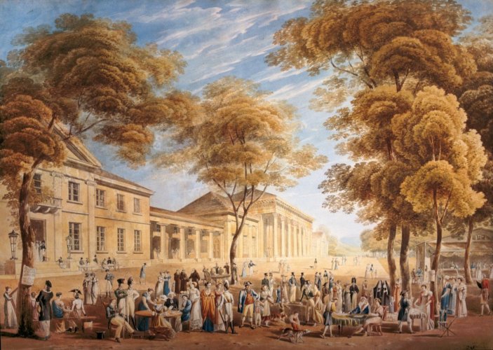 Kurhaus und -garten in Baden-Baden um 1825, Aquarell von Carl Ludwig Frommel