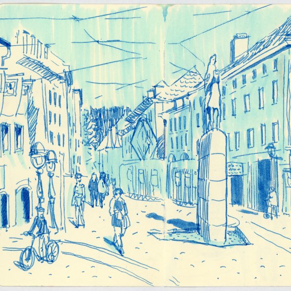 Olha Skorobohatova, Bertoldsbrunnen Freiburg, Zeichnung, 2022
