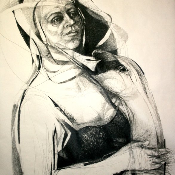 Carmen Stahlschmidt: Leda. Schwarzmine auf Papier