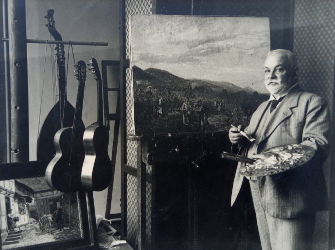 Heinrich Strieffler vor seiner Staffelei im Atelier_1930er