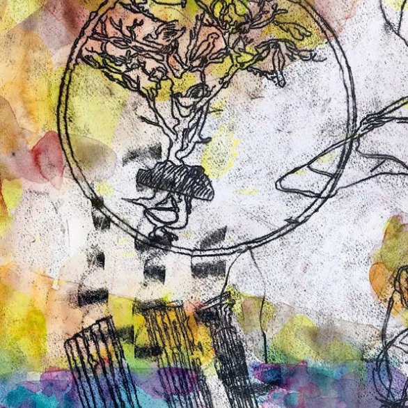 Abb.: Martin Conrad, aus dem Zyklus »Fünfhändige Winde zu BaldAnders« (Detail), 2011, Aquarell, Ölzeichnung auf Papier, 55 x 75 cm, Eigentum Simplicissimus-Haus Renchen