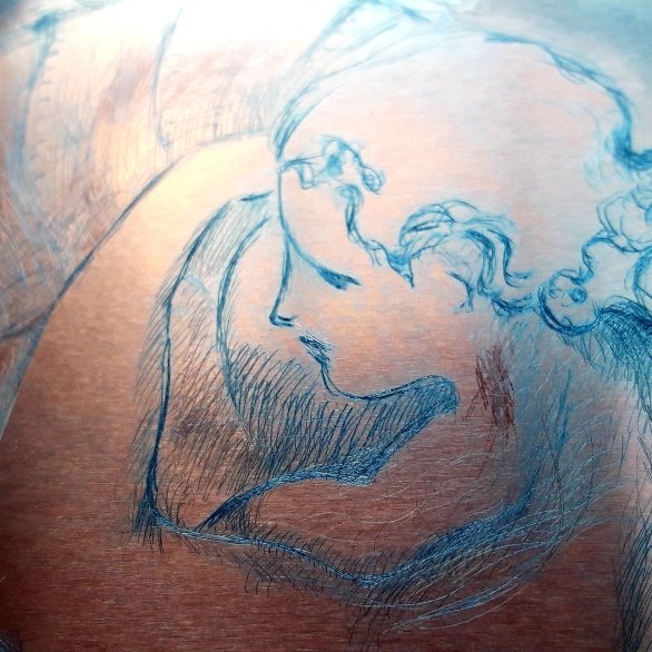 Kupferplatte mit Motiv blau Sibylle Meiershofer