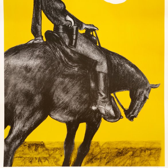 Reiterin vor gelbem Himmel