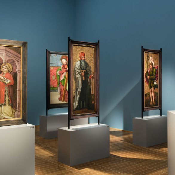 South German master, 15. Century, The Saints Augustine and Wolfgang (inner side); the Sacred Feeding of the Hermit Onuphrius (outer side), ca. 1490, Photo: Max Ehrengruber