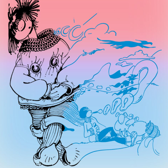 F’murrr, sans titre, 2011. Encre noire sur verso d'épreuve imprimée du "Génie des Alpages" 12,9 x 14,5 cm © succession F’murrr. Photo Musées de la Ville de Strasbourg Musée Tomi Ungerer – Centre international de l’Illustration