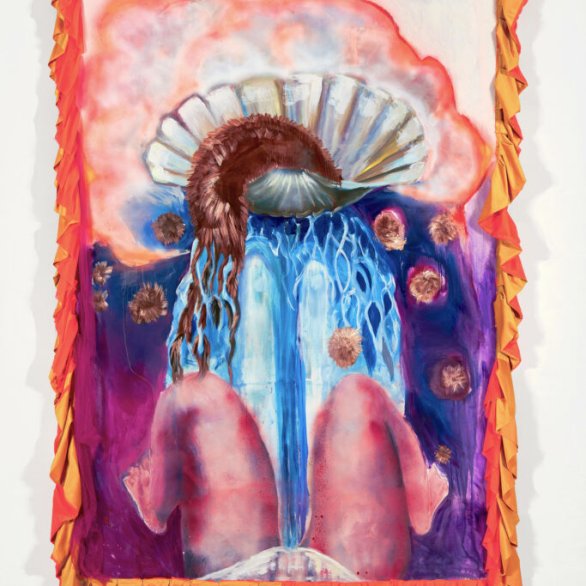 Klodin Erb (*1963), Die Quelle der Erschöpfung, 2022/2023 Aus der Serie venusinfurs I-VIII, 2022/2023 Öl, Acryl und Acrylsprayfarbe auf Leinwand, Stoffrahmen, 365 x 240 cm Mit Genehmigung der Künstlerin Klodin Erb