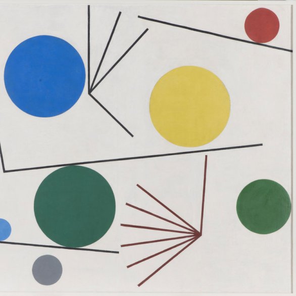 Sophie Taeuber-Arp, Cercles et barres, 1934<br>Öl auf Leinwand, 64 x 74 cm<br>Aargauer Kunsthaus / Anonyme Schenkung, 2005<br>Foto: Brigitt Lattmann