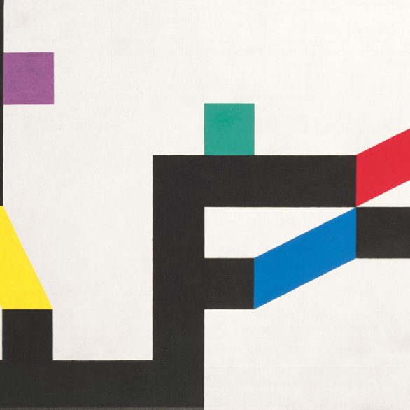 Camille Graeser, Konstruktion mit sechs Farbakzenten. 1949 <br>Öl auf Leinwand, 40 x 60 cm <br>Aargauer Kunsthaus Aarau / Schenkung der / Donation by the Camille Graeser-Stiftung, Zürich<br> © 2025, ProLittteris, Zürich <br>Foto: Jörg Müller