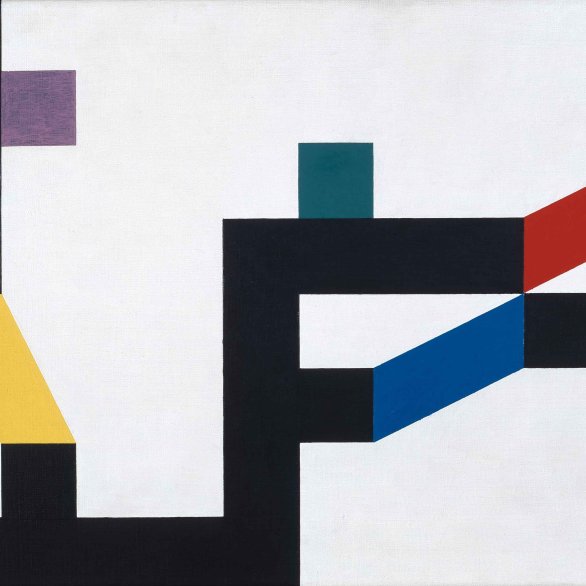 Ein Bild mit geometrischen Formen in verschiedenen Farben vor weissem Grund