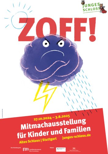 Auf dem ZOFF!-Ausstellungsplakat ist die Grafik einer wütenden Wolke zu sehen.