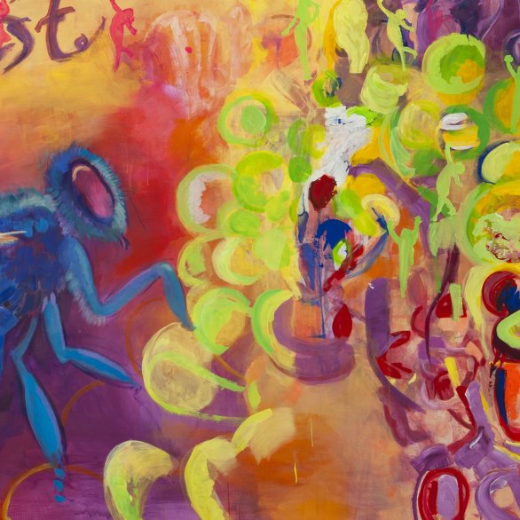 Charlotte Eschenlohr / Maureen Jeram,  Hedonistic Honey  Bee, 2023,  Mixed  Media auf Leinwand,  215 × 400 cm. Foto: Florian Hubalek.