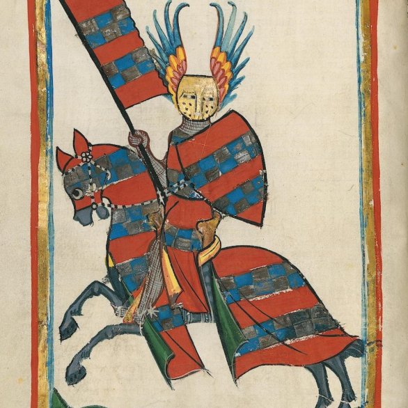 Das Bild zeigt einen Ritter auf dem Pferd aus dem Codex Manesse.