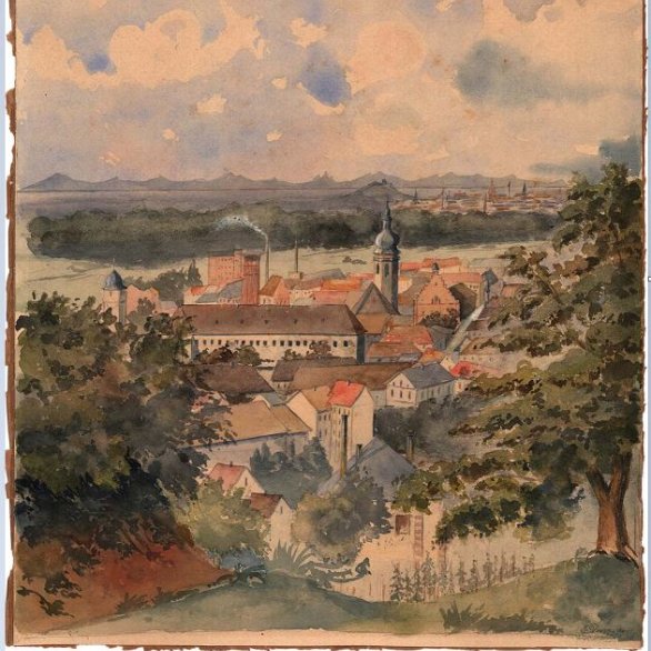 Erwin Roos: Blick vom Turmberg auf Durlach, 1899