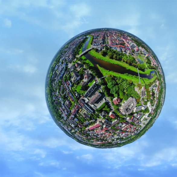Luftbild von Rastatt in Fischaugenoptik