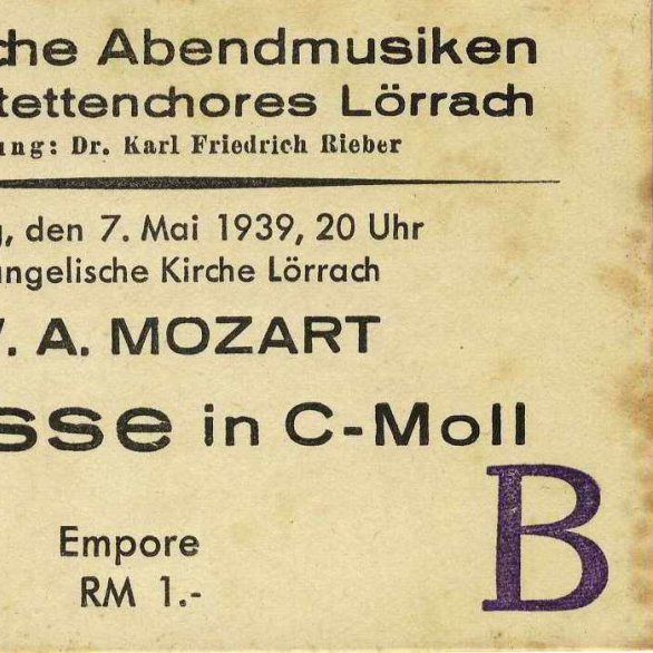 Eintrittskarte zu einem der ersten Konzerte des Motettenchores.
