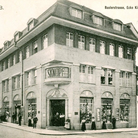 Historische Postkarte aus Lörrach: Kaufhaus Knopf, heute Stadtbibliothek