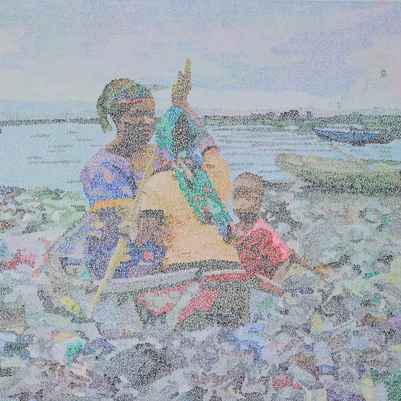 Oeuvre lauréate de l'artiste Alioune Diagne "Géeju Neefare - Plastic Sea"