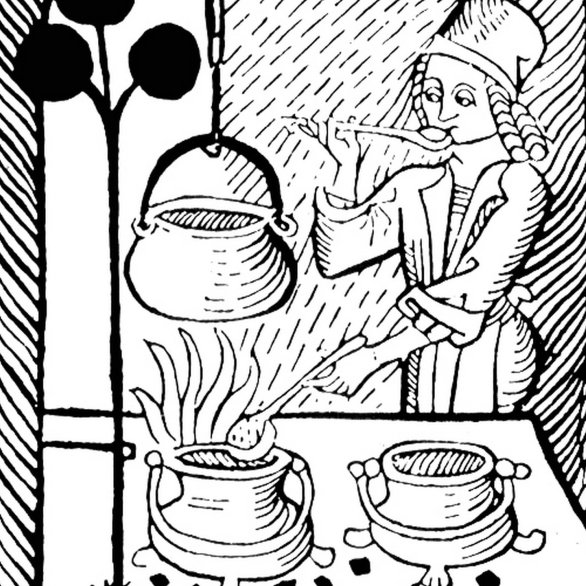 Mittelalterliche Küche. Aus: Kuchenmaistrey, Johannes Fischauer, Augsburg 1505