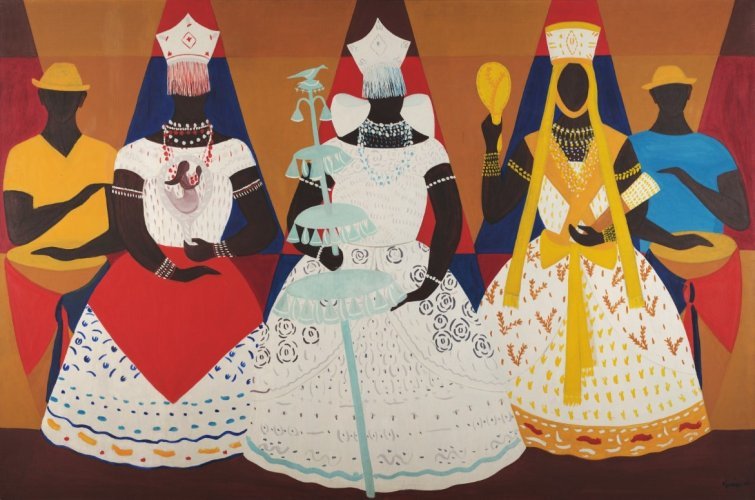 Djanira da Motta e Silva, Três Orixás, 1966, Öl auf Leinwand, 130.5 x 195.5 cm, Pinacoteca do Estado de São Paulo, São Paulo