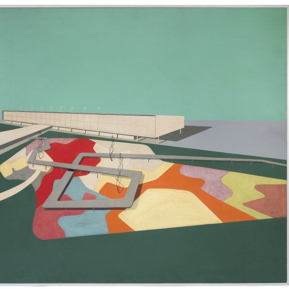 Burle Marx & Cia. Ltda., 14 IP7, Ibirapuera Park, São Paulo, Teilperspektive für ein Projekt zum 400jährigen Stadtjubiläum, o. D., Autolack auf Holzfaserplatte, 121,2 x 150,3 cm, Acervo Instituto Burle Marx