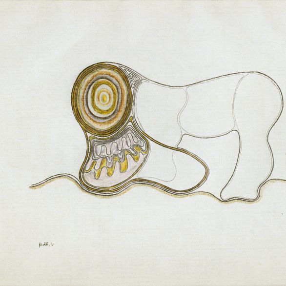 Hans Fischli, Ohne Titel (Blatt aus der Serie Celerina), 1931, Tusche, Bleistift und Farbstift auf Papier, 21 × 27 cm, Nachlass Hans Fischli © Nachlass Hans Fischli